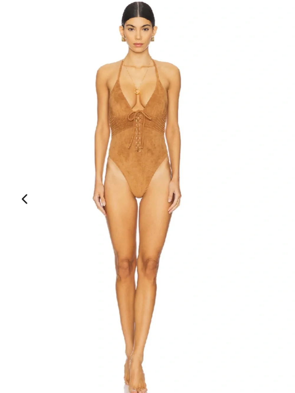 Frankies bikinis bella hadid barrel suede one piece swimsuit tan Xs